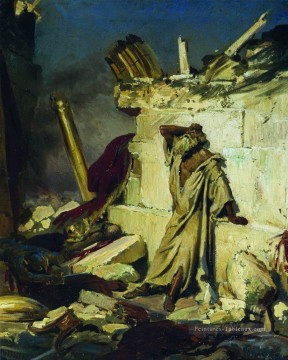 cri de prophète Jérémie sur les ruines de Jérusalem sur un sujet biblique 1870 Ilya Repin Peinture à l'huile